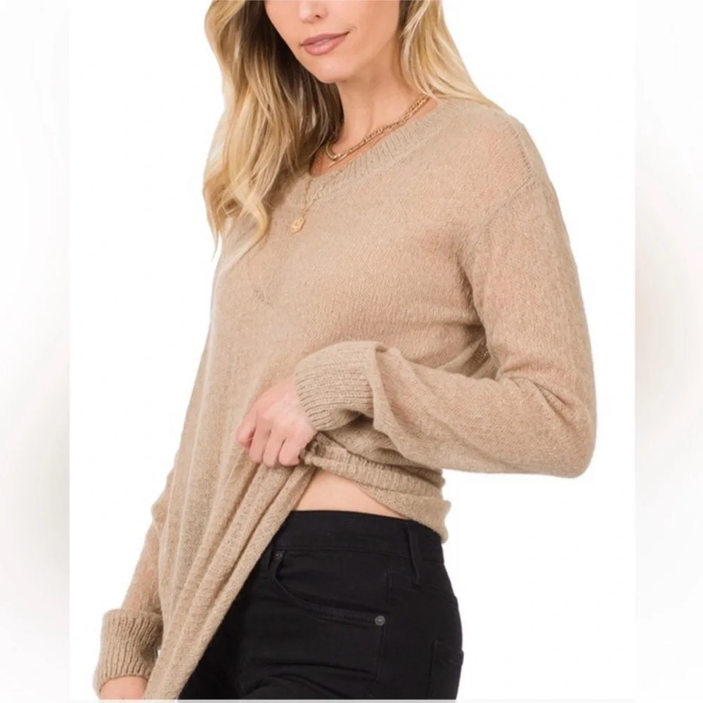Zenana Sheer Wool Sweater Mocha